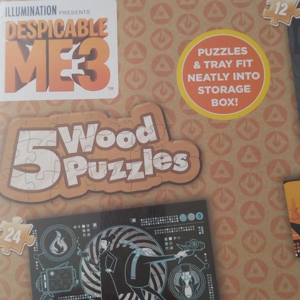 Despicable Me 3, 5 Wood Puzzles With Storage Box